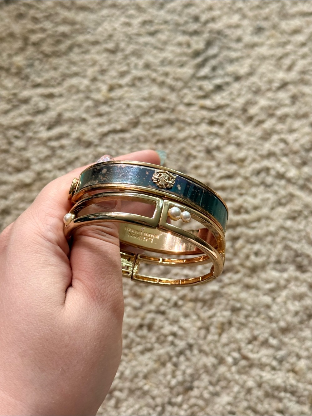 Lot of 2 Bracelets - Lauren Ralph Lauren Pearl Bangle & Enamel Crest Bangle